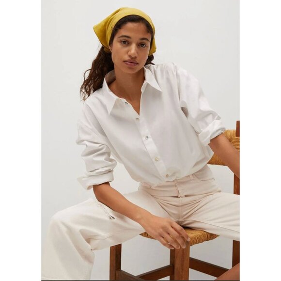 Mango Gabriela High Waist Distressed Knee Wide Leg Button Fly Jeans Ecru Sz 2 - Picture 12 of 13